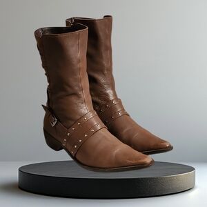 Women Vintage Leather Midcalf Boots By Fidju Size 39EU 8.5-9US